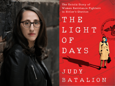 Judy Batalion and the cover of "The Light of Days"