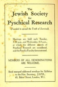 Flyer announcing meetings of the Jewish Society for Psychical Research 1935