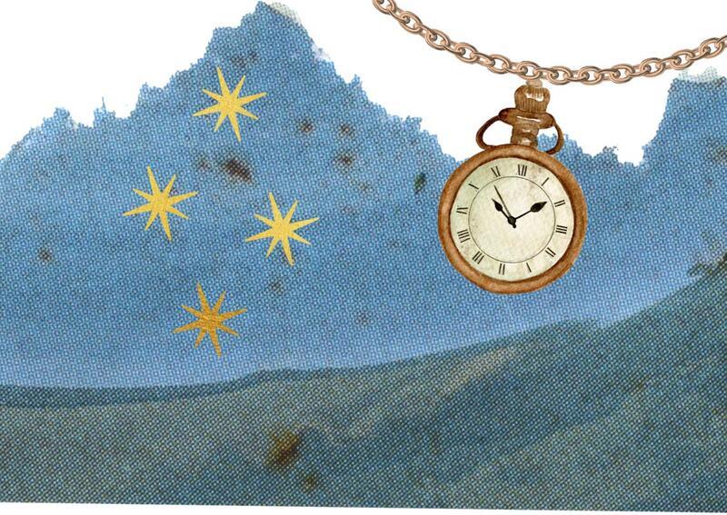 Collage of a pocket watch with stars