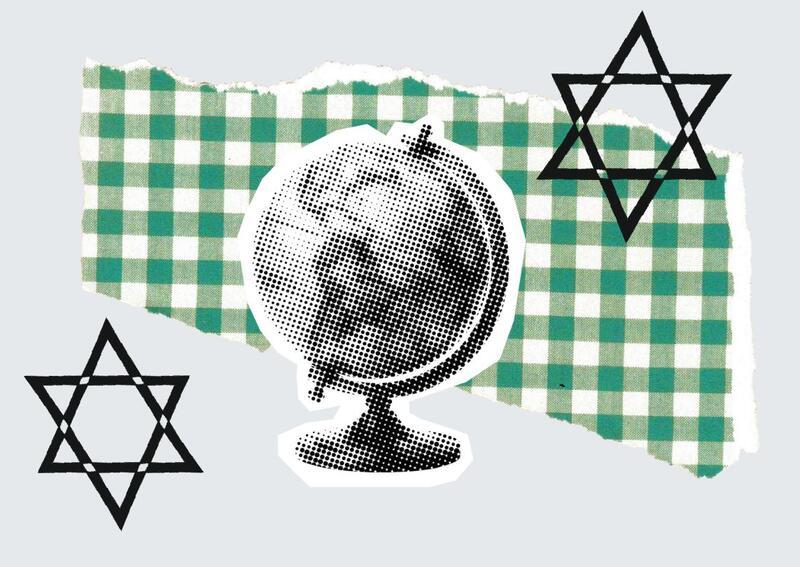 Collage of a globe and stars of david