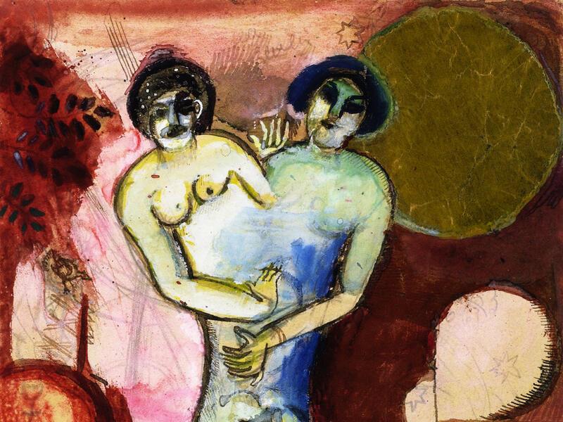 Chagall's Hommage à Apollinaire - woman and man's body merged together