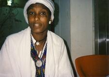 Ethiopian Jewish woman immigrating to Israel. Around 1980. 