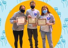 Collage with Image of Georgia Fried and Her Siblings Holding Volunteer Certificates for 2020 Polls in Columbus, OH 