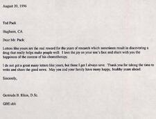 Letter from Gertrude Elion to Ted Pack, August 20, 1996