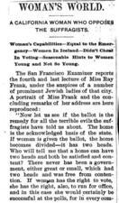 "A California Woman Who Opposes the Suffragists" Article About Ray Frank's Opposition to Suffrage, Page 1