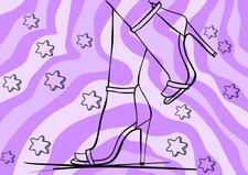 Outlined drawing of high heels and Jewish stars on bright purple background