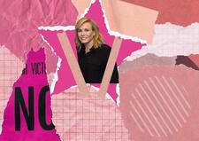 Collage of Chelsea Handler and torn pink paper