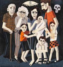 painting of an extended family looking terrified