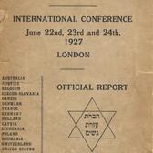 Front page of a conference program, with English text, a Star of David, and some Hebrew text