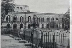 Black and white photograph of Ezra Hospital, Kolkata, India