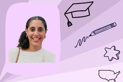 Collage of Lani Guinier on light purple background