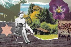 Collage of woman reading in nature