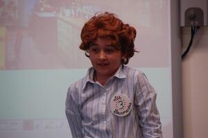 Dorrit Corwin Dressed Up as Julia Child for School Presentation