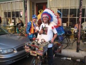 Man Wearing Native American Headdress