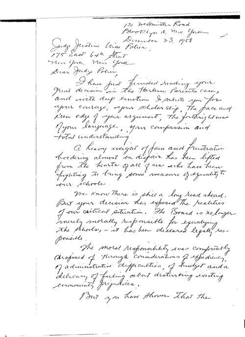 Letter To Justine Wise Polier From Annie Stein, December 23, 1958, page 1