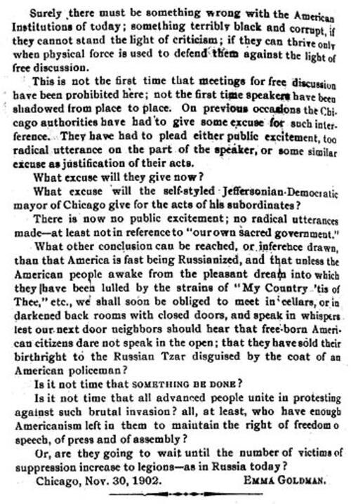 Emma Goldman's Letter to the Editor of "Lucifer the Light-Bearer," November 30, 1902, page 2