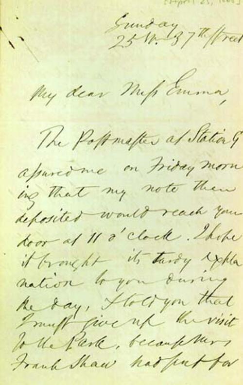 Letter from Ralph Waldo Emerson to Emma Lazarus, page 1