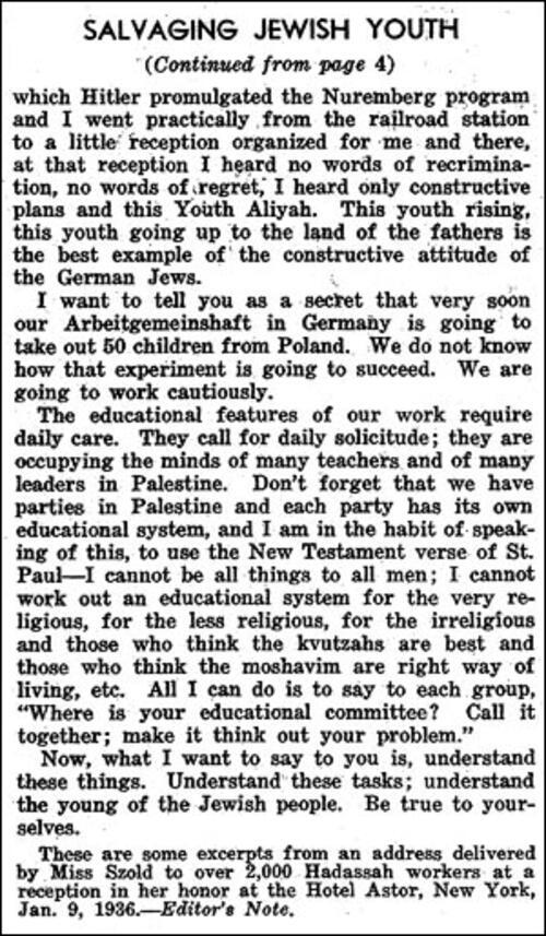 Salvaging Jewish Youth by Henrietta Szold, February, 1936, Part 3 of 3