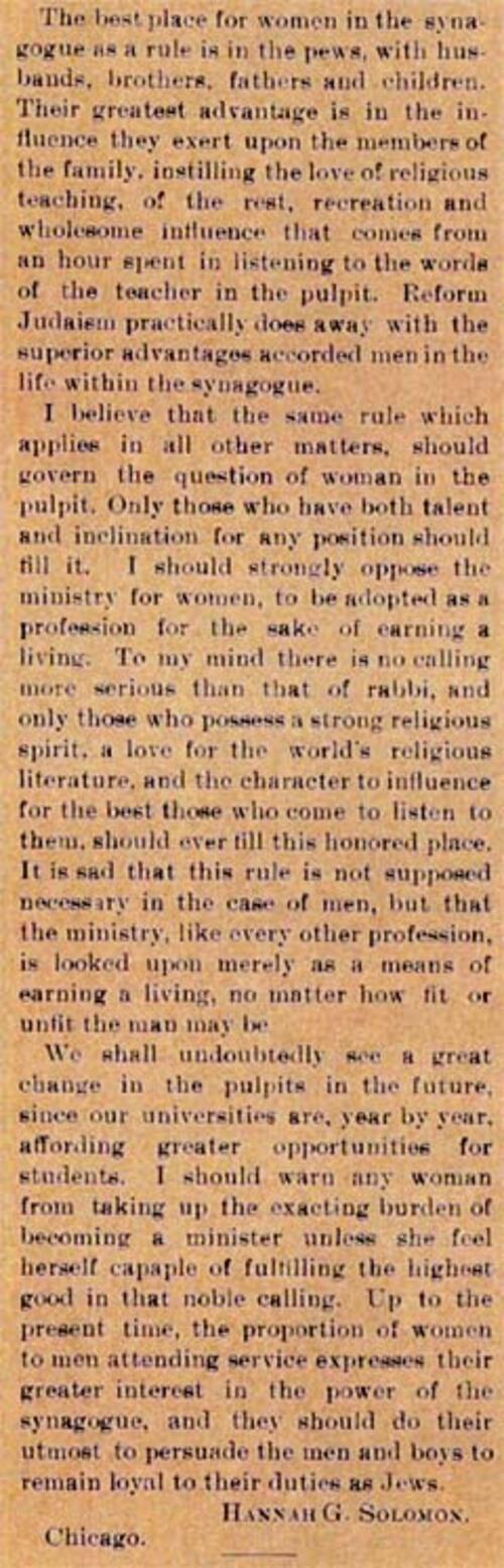 Symposium on "Woman in the Synagogue": Contributions from Henrietta Szold, Hannah G. Solomon, and Ray Frank, page 2