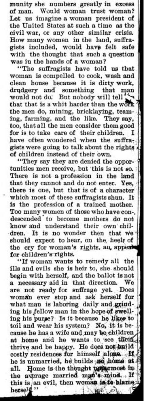 "A California Woman Who Opposes the Suffragists" Article About Ray Frank's Opposition to Suffrage, Page 2