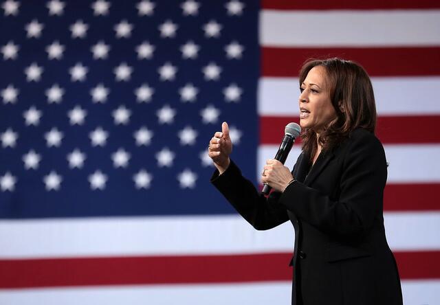 Kamala Harris speaking at the 2019 National Forum on Wages and Working People