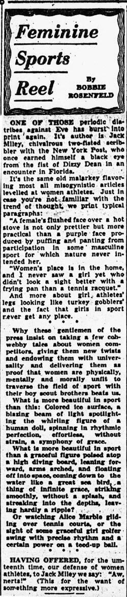 An Excerpt from Bobbie Rosenfeld's Column in "Globe and Mail," January 10, 1941