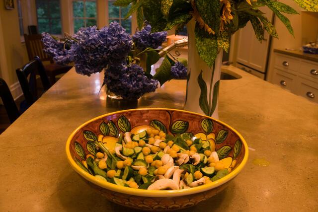 Sliced Cucumbers and Mushrooms for Sabich Salad