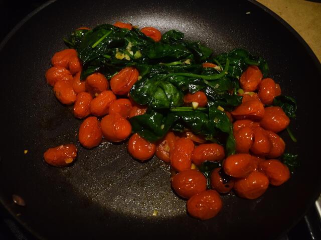 Sautéing Tomatoes and Spinach