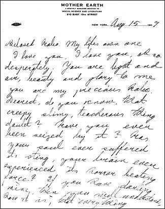 Excerpt of Letter from Emma Goldman to Ben Reitman, August 15, 1909