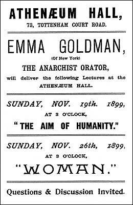 Emma Goldman Lectures in London, England, January 1, 1899