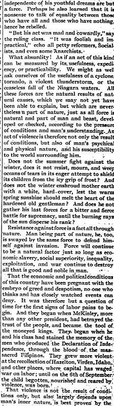 "The Tragedy at Buffalo" Article by Emma Goldman from Free Society, October 6, 1901, Page 3