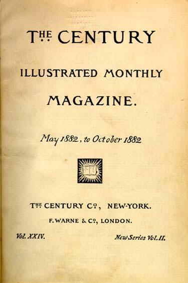 "The Century Illustrated Monthly Magazine" Front Cover, 1882