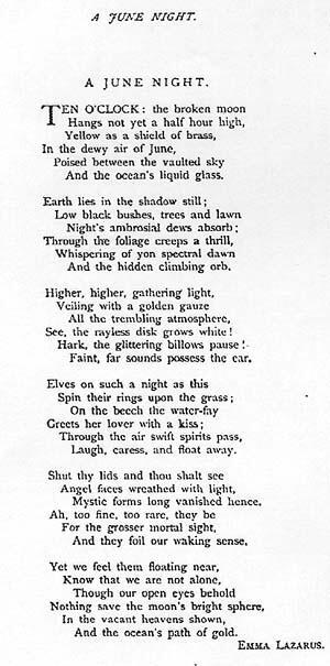 "A June Night" by Emma Lazarus, 1878