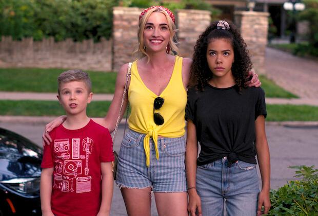 Diesel La Torraca as Austin, Brianne Howey as Georgia, and Antonia Gentry as Ginny in Ginny & Georgia