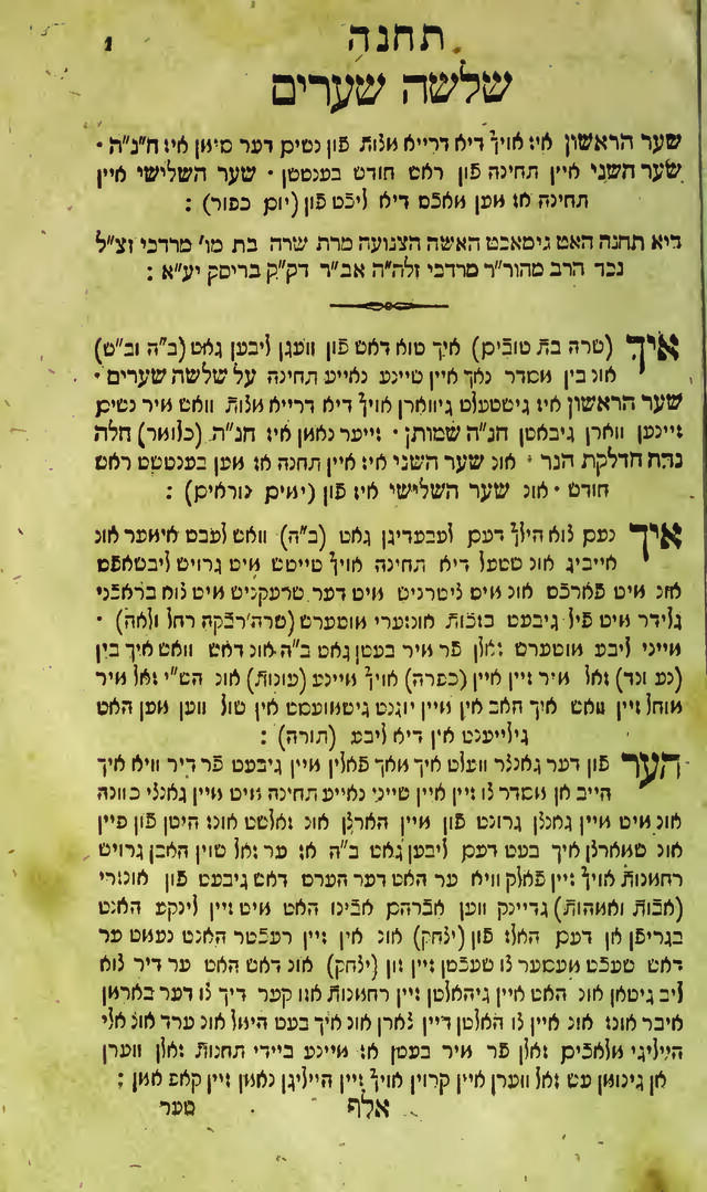 Text of Tkhine shloyshe sheorim (The Tkhine of Three Gates) by Sarah Bas Tovim, early 18th century