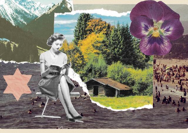 Collage of woman reading in nature